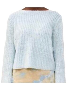New Lumiere Bell Sleeve Boat Neck Soft Knit Sweater Light Blue Size Large